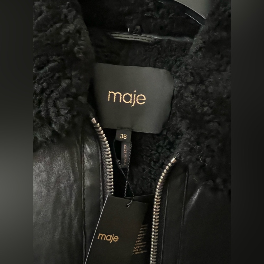 Maje Leather Shearling Jacket - Picture 6 of 8